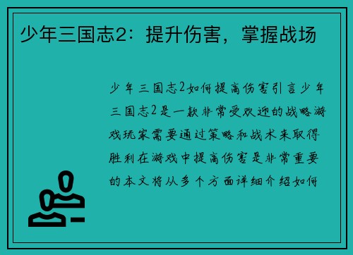 少年三国志2：提升伤害，掌握战场